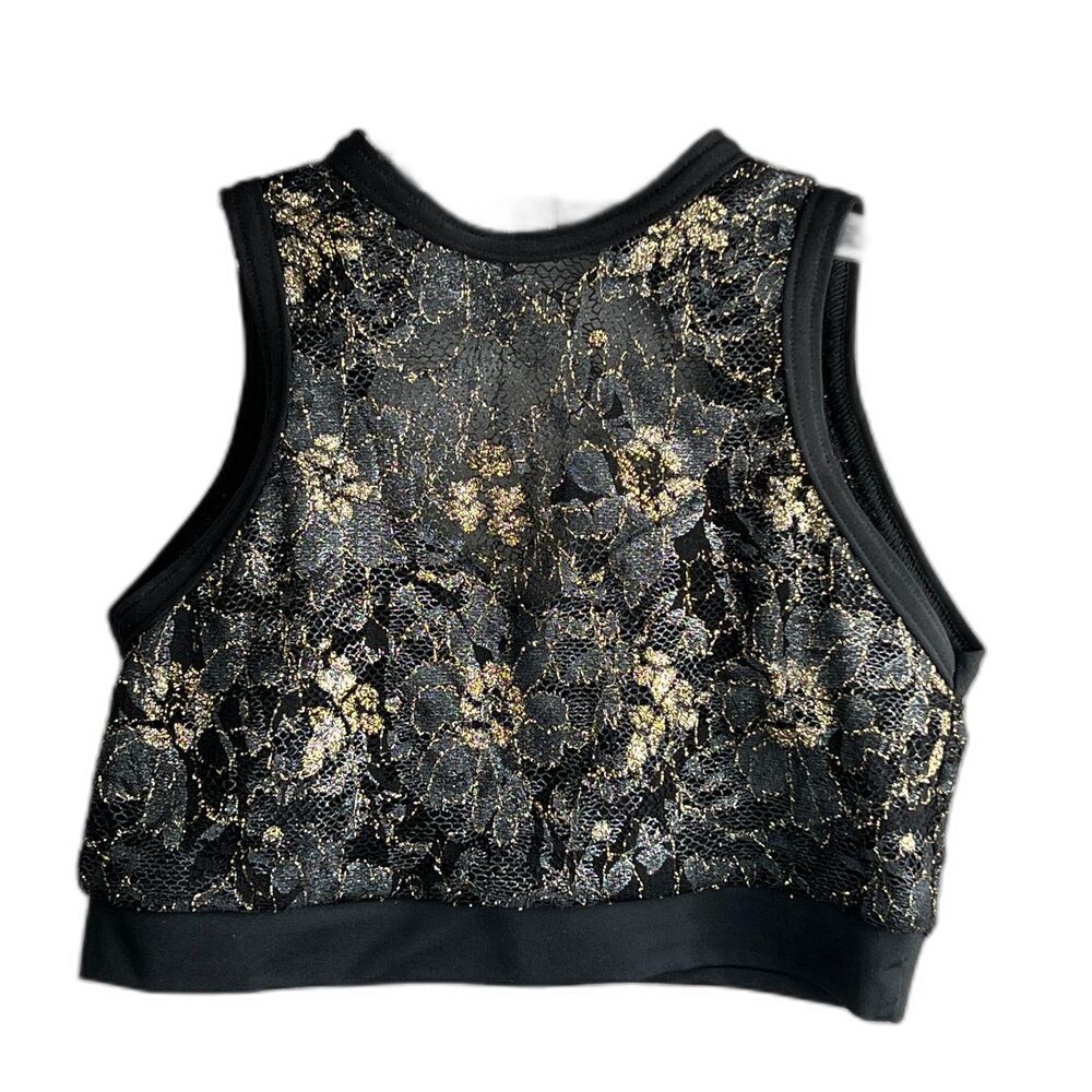 Details Dancewear Black & Gold Lace Performance Crop Top Child L / Adult XS